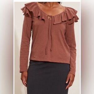 Odd Molly Brown Long Sleeve Top with Ruffles Organic Cotton